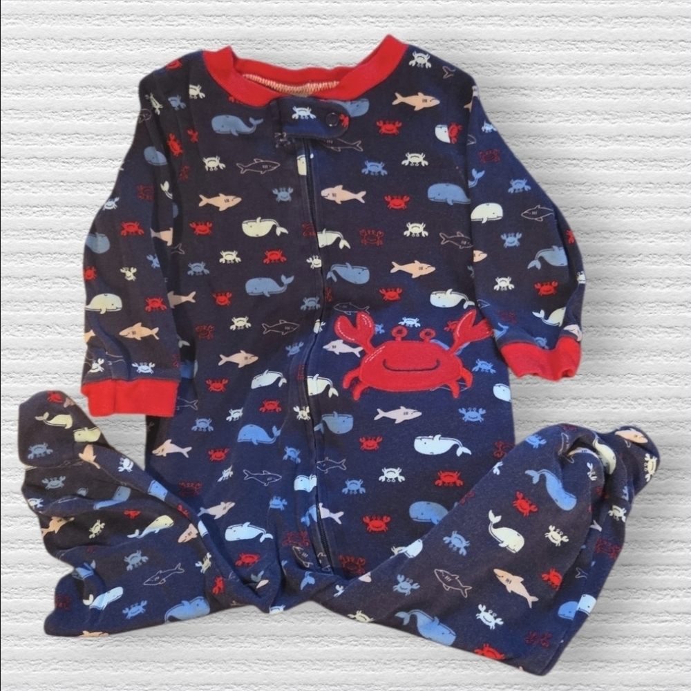 Child of Mine Navy/Red Sea Life Footie PJ - 6-9mos EUC